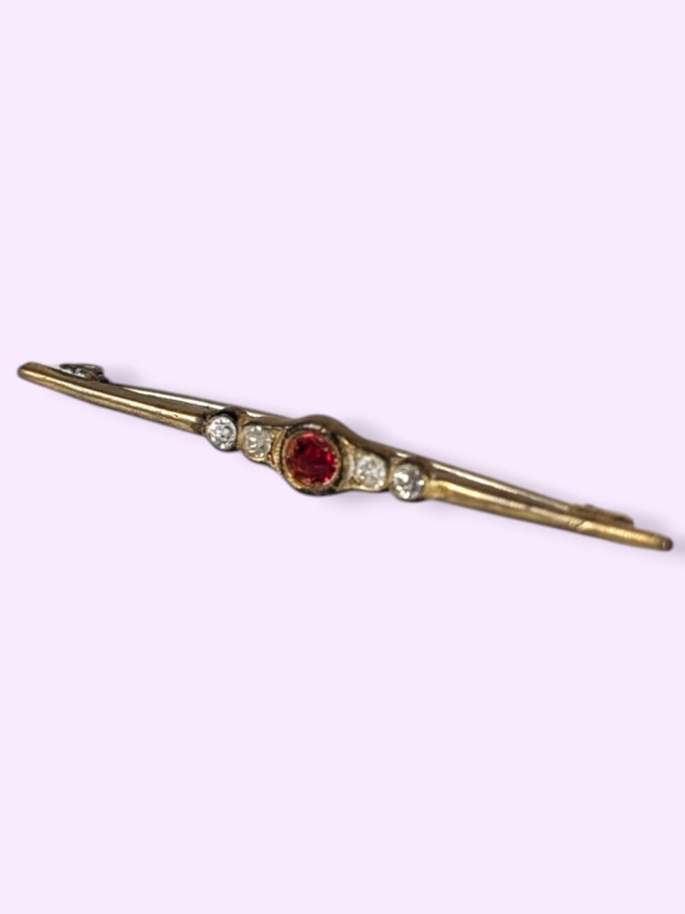V. Red & White Stone Bar Brooch